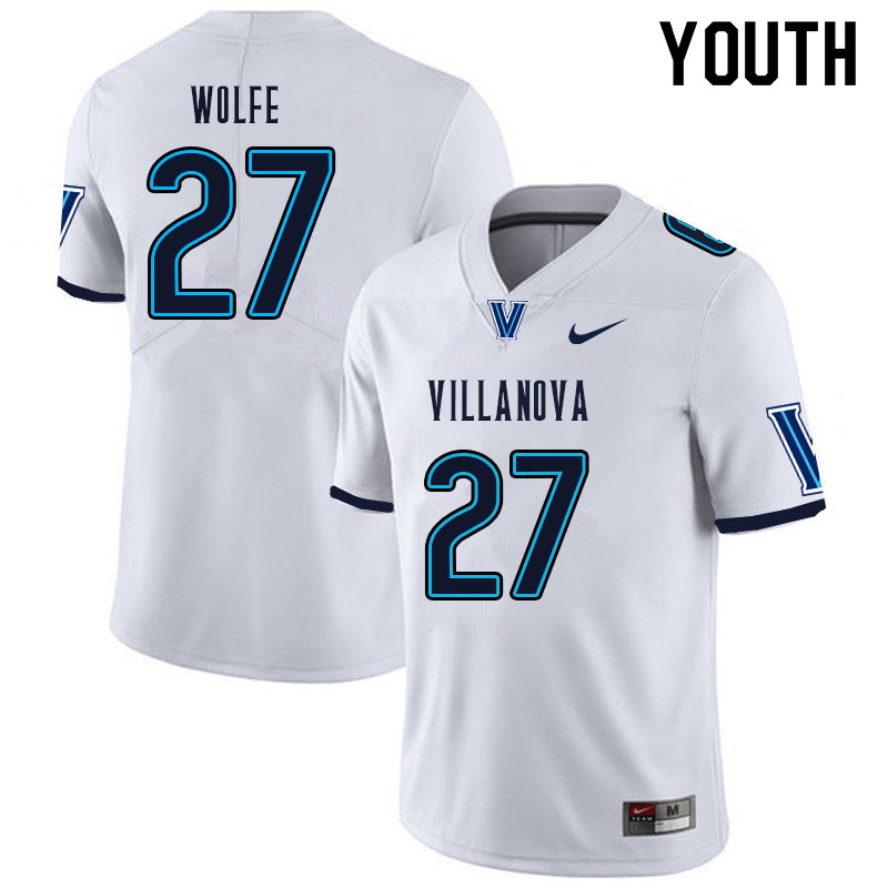 Youth #27 Jared Wolfe Villanova Wildcats College Football Jerseys Sale-White
